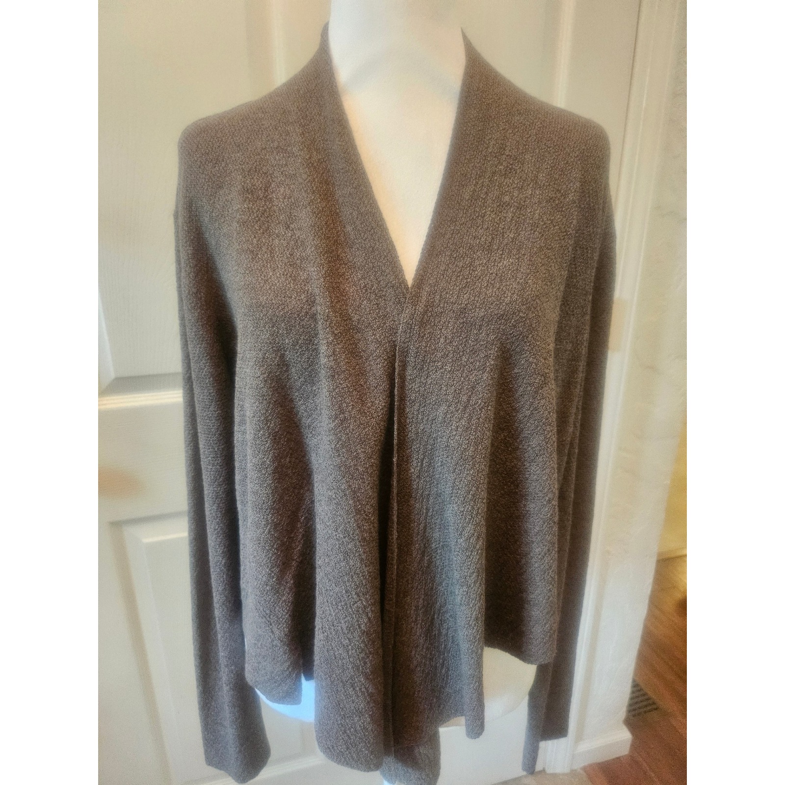 Eileen Fisher Cardigan Sweater Womens Medium Brown 100% Wool Italian Yarn Draped